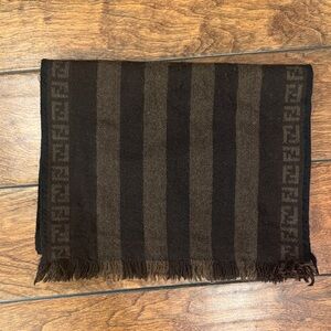 Fendi Wool Brown Striped Scarf
